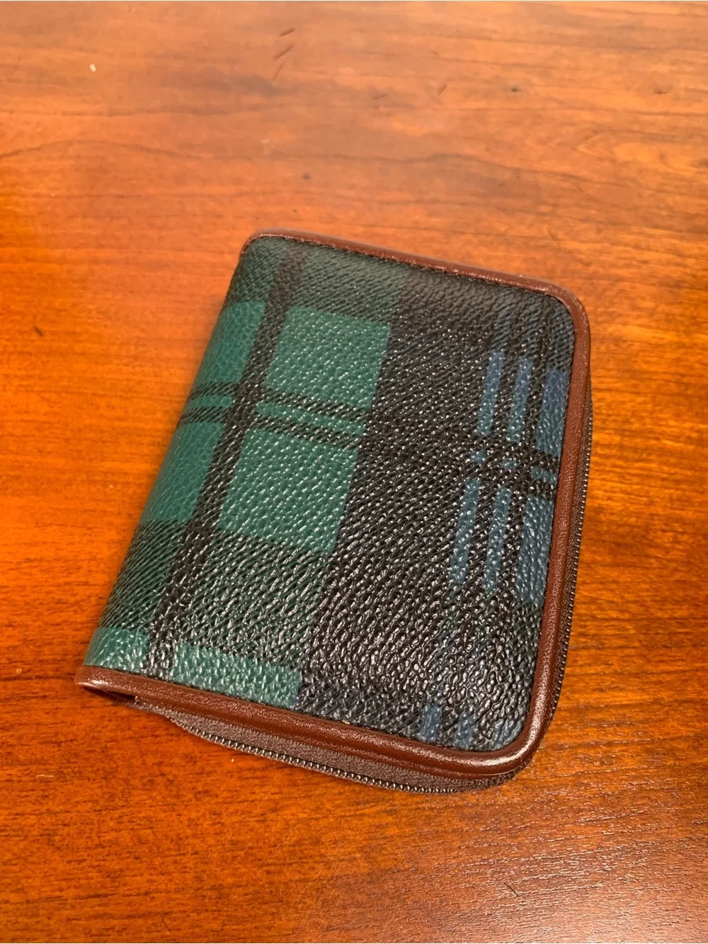POLO Ralph Lauren Plaid Brown Leather Coin Wallet Blackwatch Tartan VTG